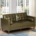 67" Premium Faux Leather 2-Seater Sofa with 2 Bolster Pillows and Tufted Backrest, Mid-Century Modern Loveseat Sofa, Luxury Couch for Living Room, Bedroom, Office, Olive Green