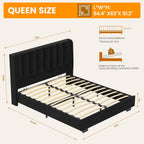 51" Tall Headboard Lift Up Bed Frame, Queen Size Bed Frame with Storage Underneath, Velvet Wingback Design, No Box Spring Required, Wood Slats Support, Noise-Free Bed (Queen,Black)