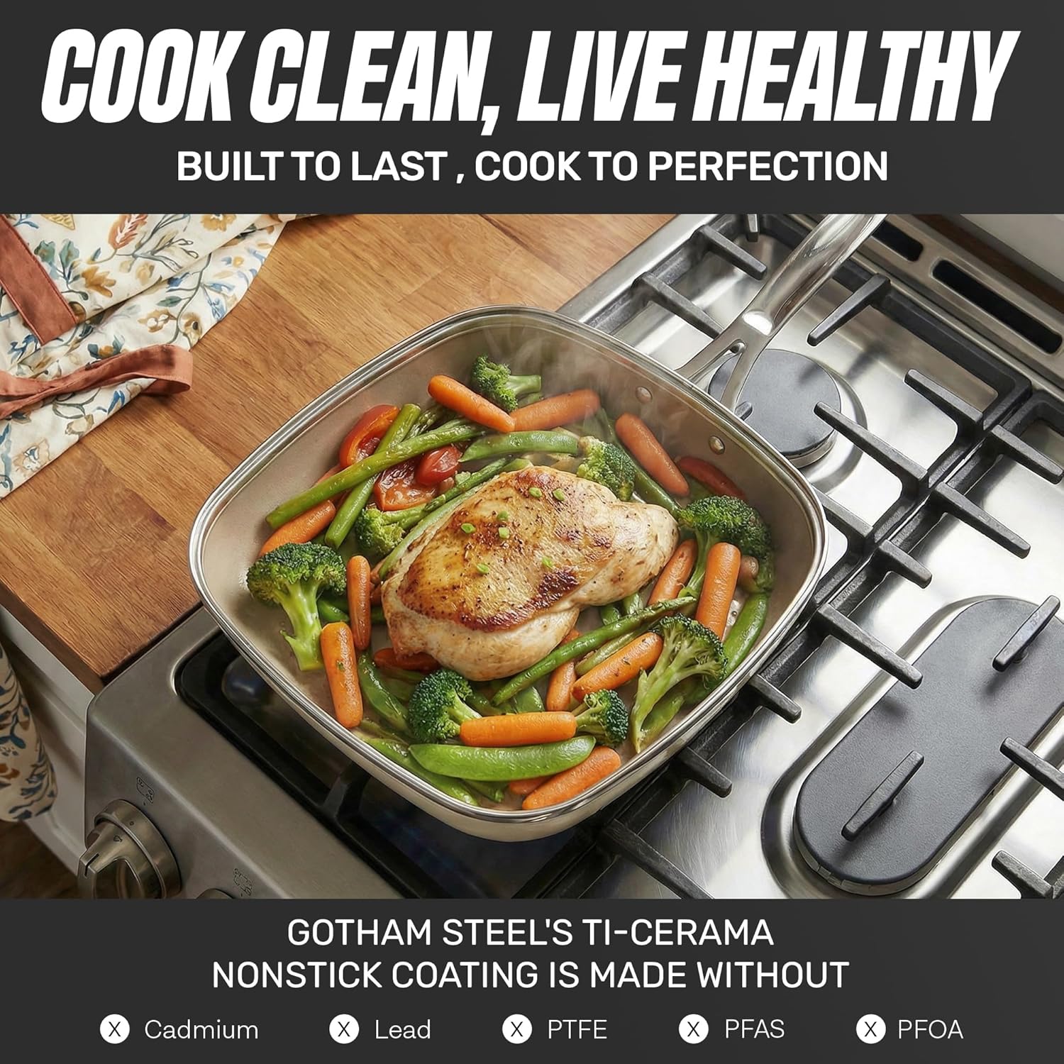 Gotham Steel 12 Pc Ceramic Cookware Set Nonstick, Ceramic Pots and Pans Set Non Stick with Steamer for Cooking, Non Toxic PFOA PFOS Free, Premium Stay Cool Handles, Oven & Dishwasher Safe