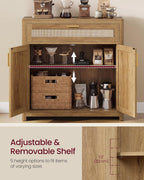 VASAGLE ELLAN Collection - Boho Buffet Cabinet with Rattan-Look Doors, Sideboard Storage Cabinet, Rounded Corners, Adjustable Shelf, Drawer, for Kitchen, Natural Brown UBBK601KC01