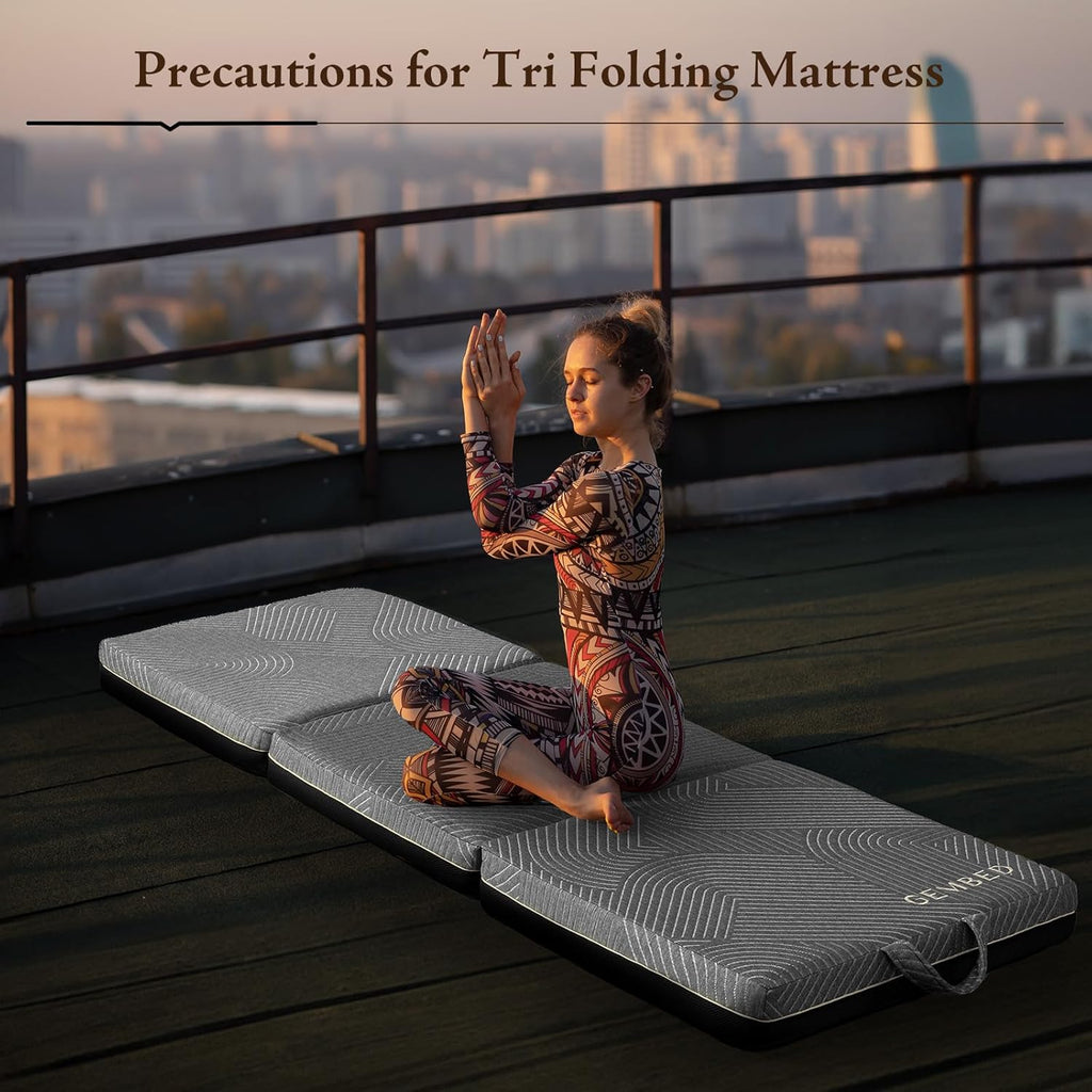 Tri Folding Mattress Single Size - Memory Foam Tri-fold Mattress, Handle & Non-Slip Bottom, Portable Foldable Sofa Bed Floor Mattres Chair for Travel RV Camping Guest Yoga - 4 Inch, 75"x25"x4"