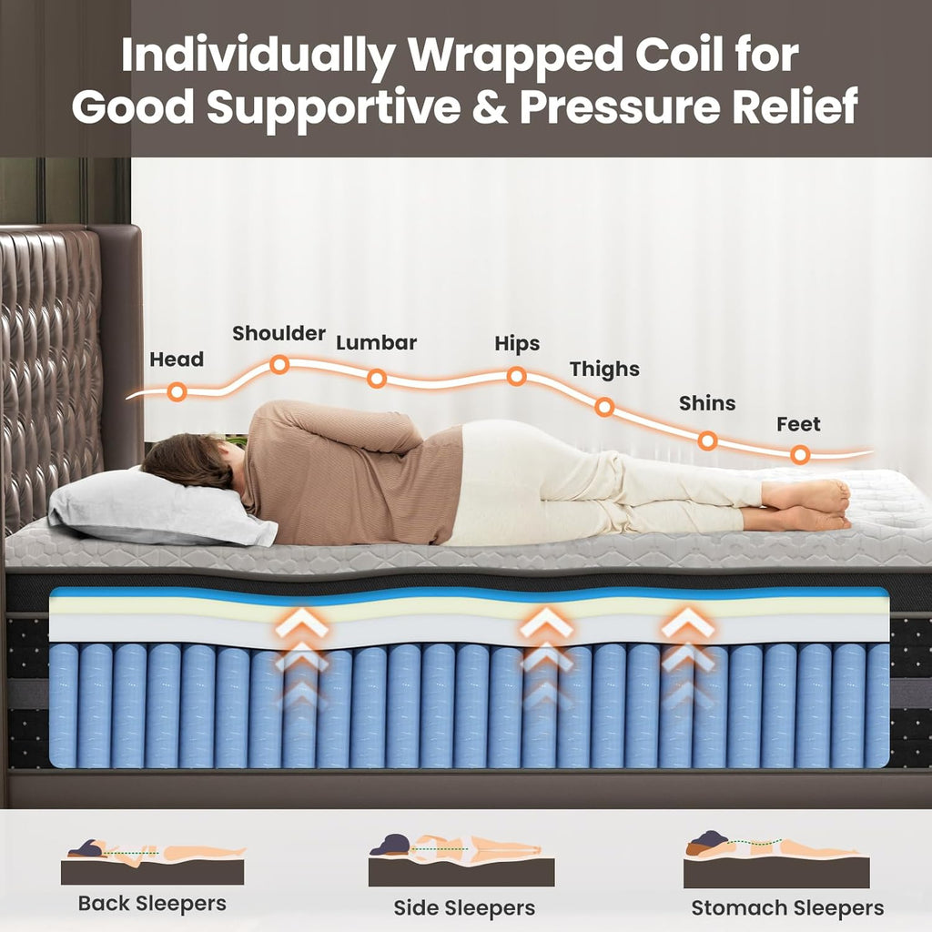 Extra Firm Queen Mattress 12 Inch- Firm Hybrid Mattresses in a Box with Individual Pocket Spring for Motion-Isolation & Pain Relief-Fiberglass Free Bed with 365 Night Trial, CertiPUR-US Certified