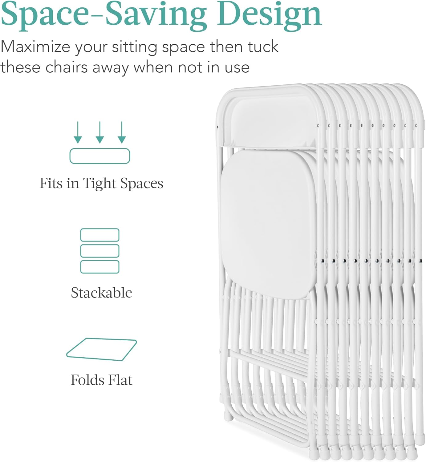 Best Choice Products Set of 10 Plastic Folding Chairs, Portable Stacking Indoor Outdoor Seating for Home, Yard, Garden, Parties, Events w/Non-Slip Feet, 350lb Weight Capacity - White