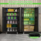 Garage Storage Cabinet with Wheels and Pegboard, Lockable Metal Storage Cabinet with 5 Adjustable Shelves and 4 Hooks for Garage,Warehouse, Assembly Required, Black, 71" H x 34" W x 18" D