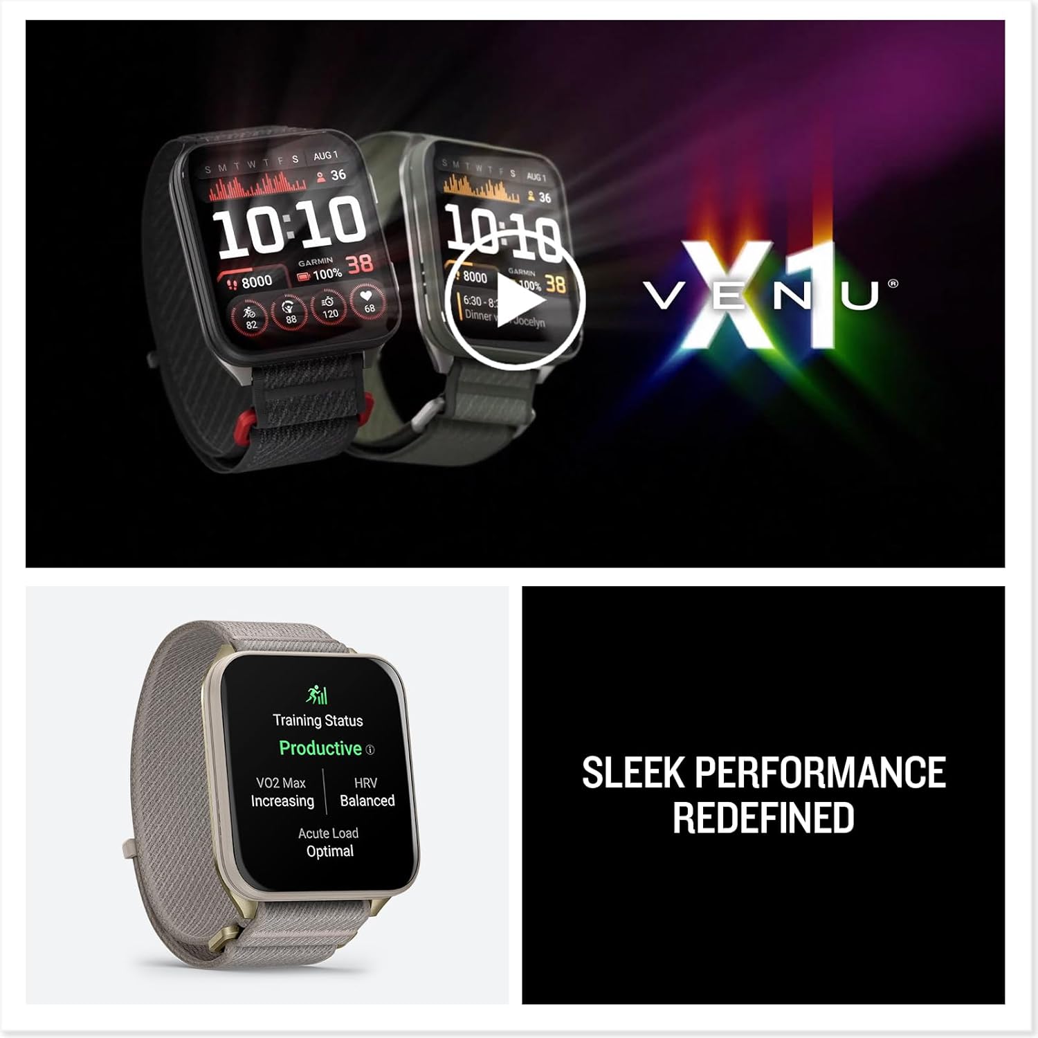 Garmin® Venu® X1  Thin and Lightweight GPS Smartwatch  AMOLED Display  Advanced Health and Fitness Features  Soft Gold with Titanium Caseback and French Gray ComfortFit Nylon Band