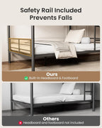 Full Over Full Metal Bunk Bed for Adults & Kids, Convertible to 2 Separate Full Size Beds, Heavy Duty Bunk Bed Frame with Full-length Guardrail & EVA Padded Ladder, No Box Spring Needed, Black