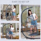 Yechen Indoor Outdoor Egg Hanging Chair with Stand, Patio Wicker Swing Egg Chair Indoor Swinging Chair Outdoor Hammock Egg Chair 350lbs Capacity for Patio Bedroom Balcony, Charcoal Grey (EG-001)