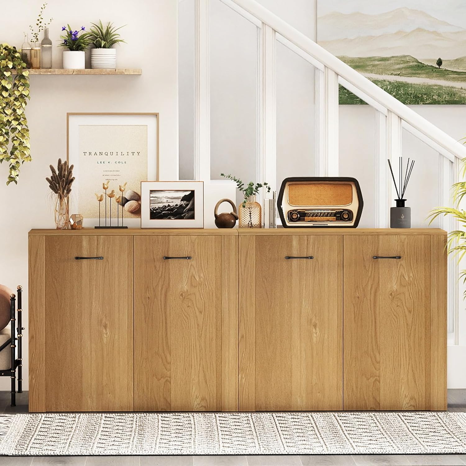 Giantex Modern Storage Cabinet, 38" Credenza with 2 Doors and 4 Cubic Shelves, Anti-Tipping Device, Sturdy Metal Hings, Wooden Sideboard Cabinet for Living Room, Kitchen, Entryway, Natural