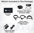 HP Docking Station for Laptop Dual Monitor and Charging Bundle - HP USB-C G5 Dock 5TW10AA / 5TW10UT / 5TW10AA#ABB with 120W Adapter  HDMI  DisplayPort  USB-C Cables & Microfiber Cleaning Cloth
