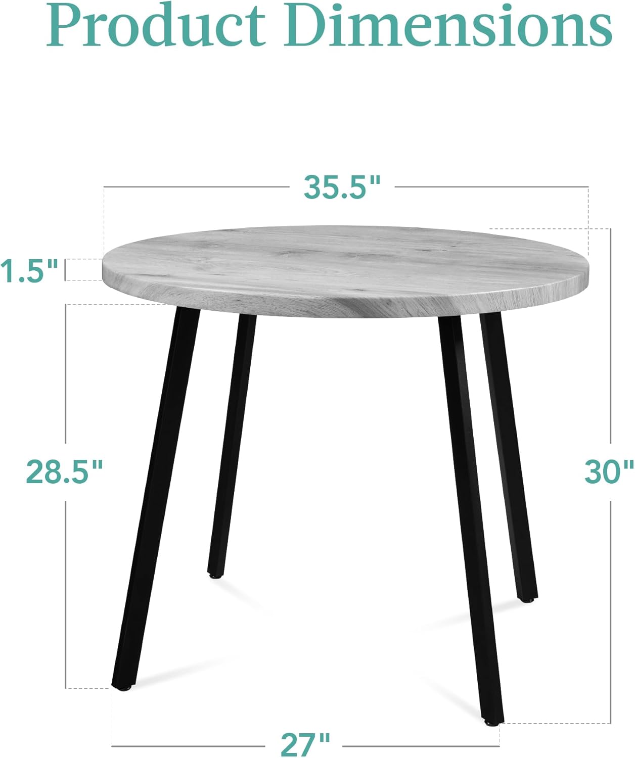Best Choice Products Round Dining Table 35.5”, Mid-Century Modern Kitchen Table for 2-4 People, Small Space Apartment Dinette, Wood Top W/Steel Legs - Gray