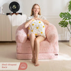 MAXYOYO Folding Sofa Bed, 2 in 1 Convertible Sofa to Lounger Comfy Single Bean Bag Chair for Adults, Floor Sleeper Couch with Handle, Faux Fur Couch Bed for Living Room Bedroom, Pink