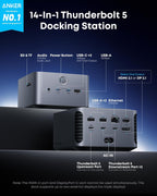 Anker Prime TB5 Docking Station  14-in-1 Thunderbolt 5 Dock with 120Gbps Max Transfer  Thunderbolt Dock with 140W Max Charging  Cooling System  Up to 8K  Dual Display for TBT 5/4 Laptops