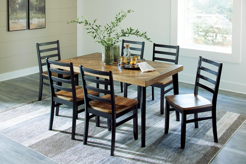 Signature Design by Ashley Blondon Rectangular Dining Room Table Set with 6 Chairs, Chevron Pattern, Tapered Legs, Seats 6, Wood, 60" Long, Brown & Black
