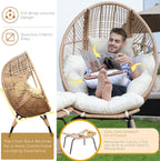 NICESOUL Wicker Egg Chair with Ottoman  Indoor Outdoor Egg Basket Lounge Chair w/Cushion  Oversized Egg Seat with Legs 440 Lbs  Comfy Cozy Boho Style Nest Chair w/Footrest for Patio  Balcony  Beige