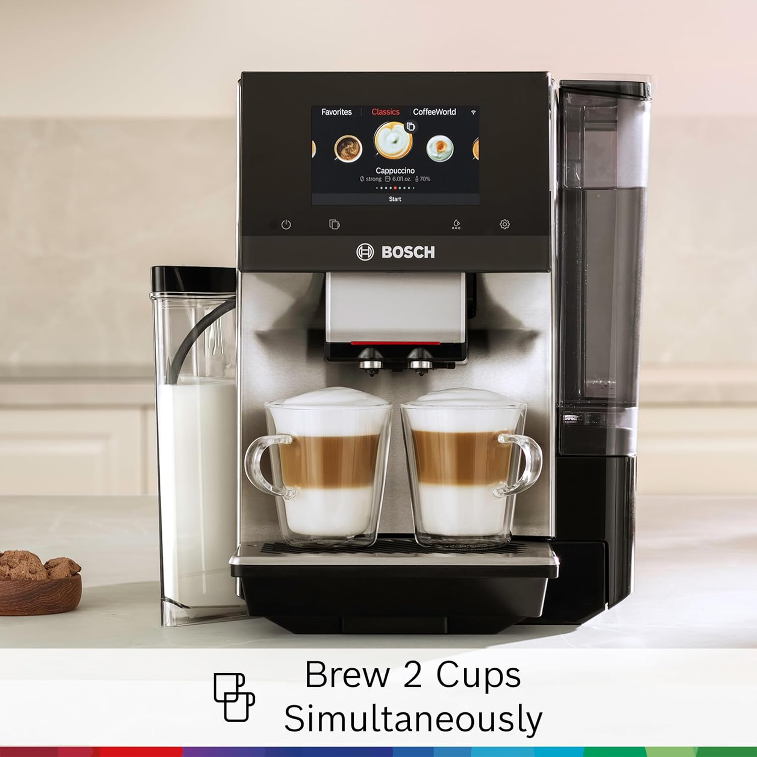 Bosch 800 Series Fully Automatic Espresso and Coffee Machine – 36 Drinks with Coffee World, Cold Brew, Double Cup, Integrated Milk Container, Smart Features, in Silver TQU60307
