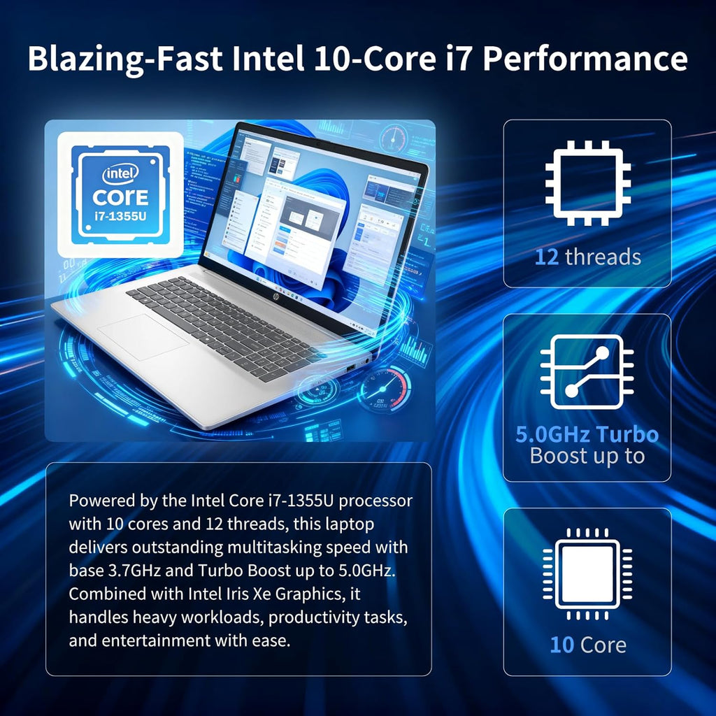 HP 17 inch Touchscreen Laptop Computer  32GB RAM  1TB SSD  17.3" HD+ Touch  Intel 10 Core i7 1355U  Backlit Keyboard  Copilot AI  Wi-Fi 6  Windows 11 Pro  Long Battery Life  Laptop for Business