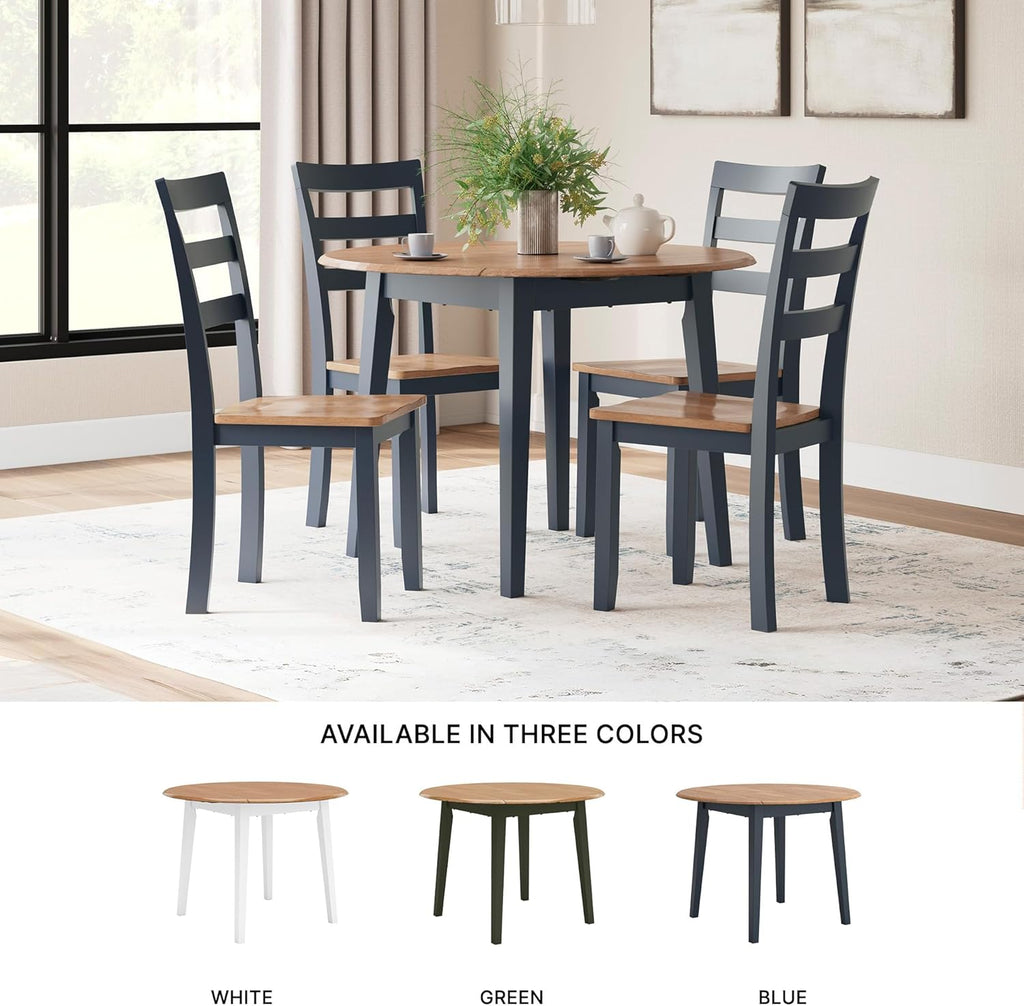 Signature Design by Ashley Gesthaven Modern Dining Drop Leaf Table with 4 Legs, Light Brown & Blue