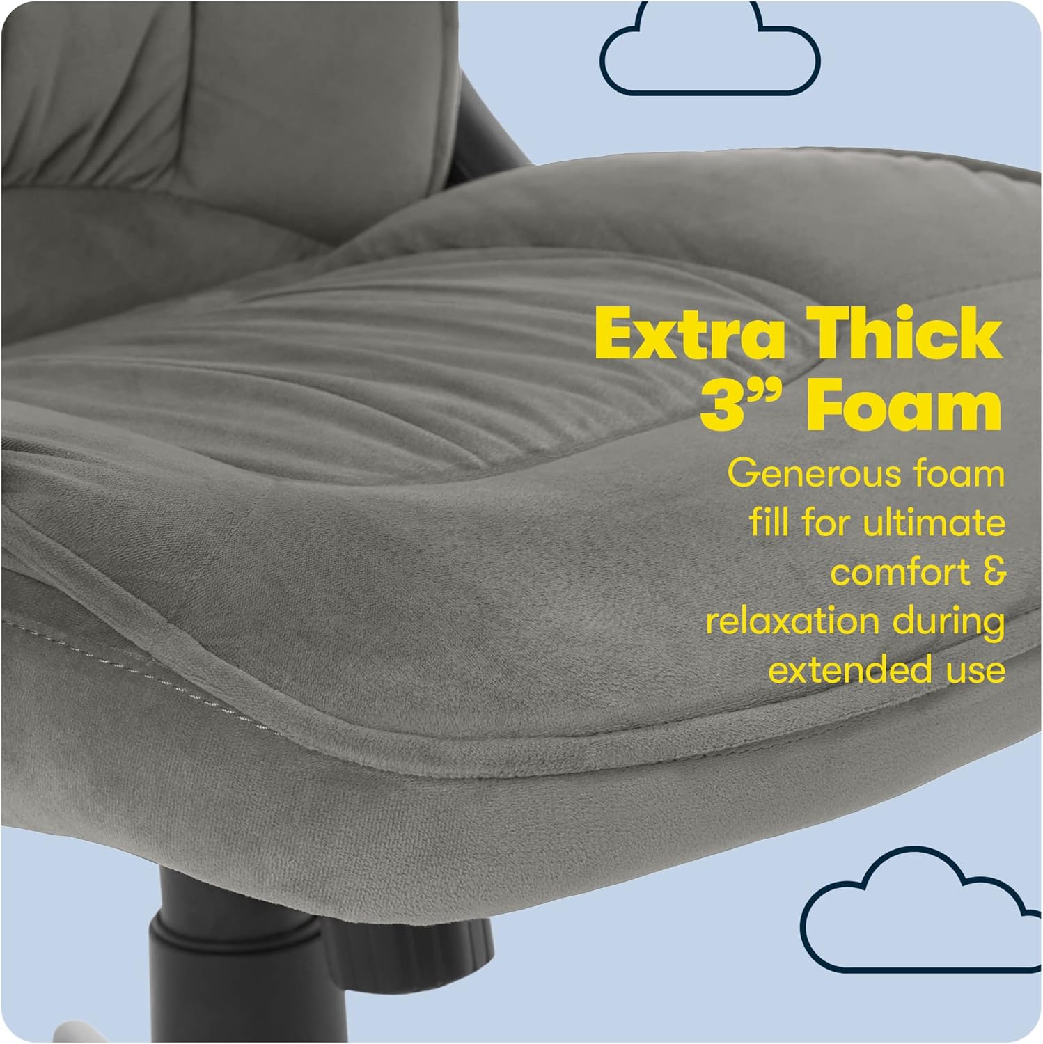 Serta Hannah Executive Home Office Desk Chair, Ergonomic Mid-Back with Lumbar Support, Firm Seat Cushion, Layered Body Pillows, Padded Armrests, Swivel Base, Easy Assembly, Microfiber, Black/Grey