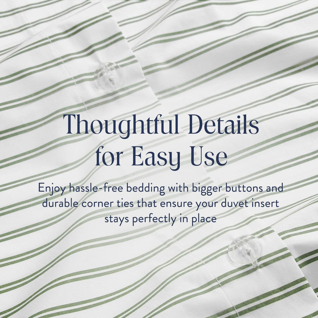 Brooklinen Luxury Sateen Duvet Cover - 100% Cotton, Twin/Twin XL Size in Green Tandem Stripe with Extra-Long Corner Ties and Button Closure - Best Twin/Twin XL Duvet Covers