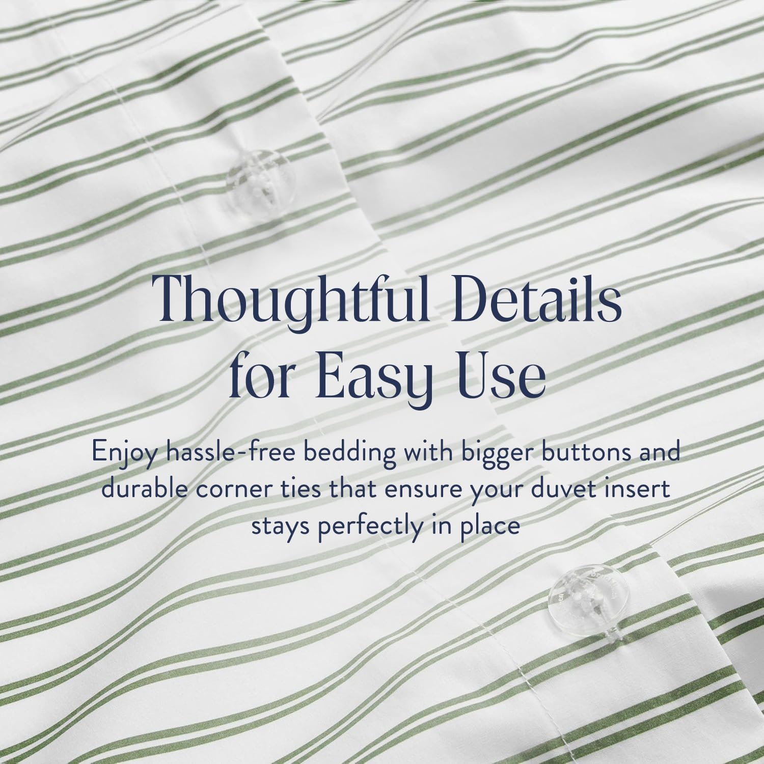 Brooklinen Luxury Sateen Duvet Cover - 100% Cotton, Twin/Twin XL Size in Green Tandem Stripe with Extra-Long Corner Ties and Button Closure - Best Twin/Twin XL Duvet Covers