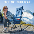 Portal Folding Rocking Camping Chair Outdoor - Thick Padded Rocking Recliner Chair Portable Camping Rocker for Patio Front Porch Backyard Lawn Living Room, Supports 400 LBS