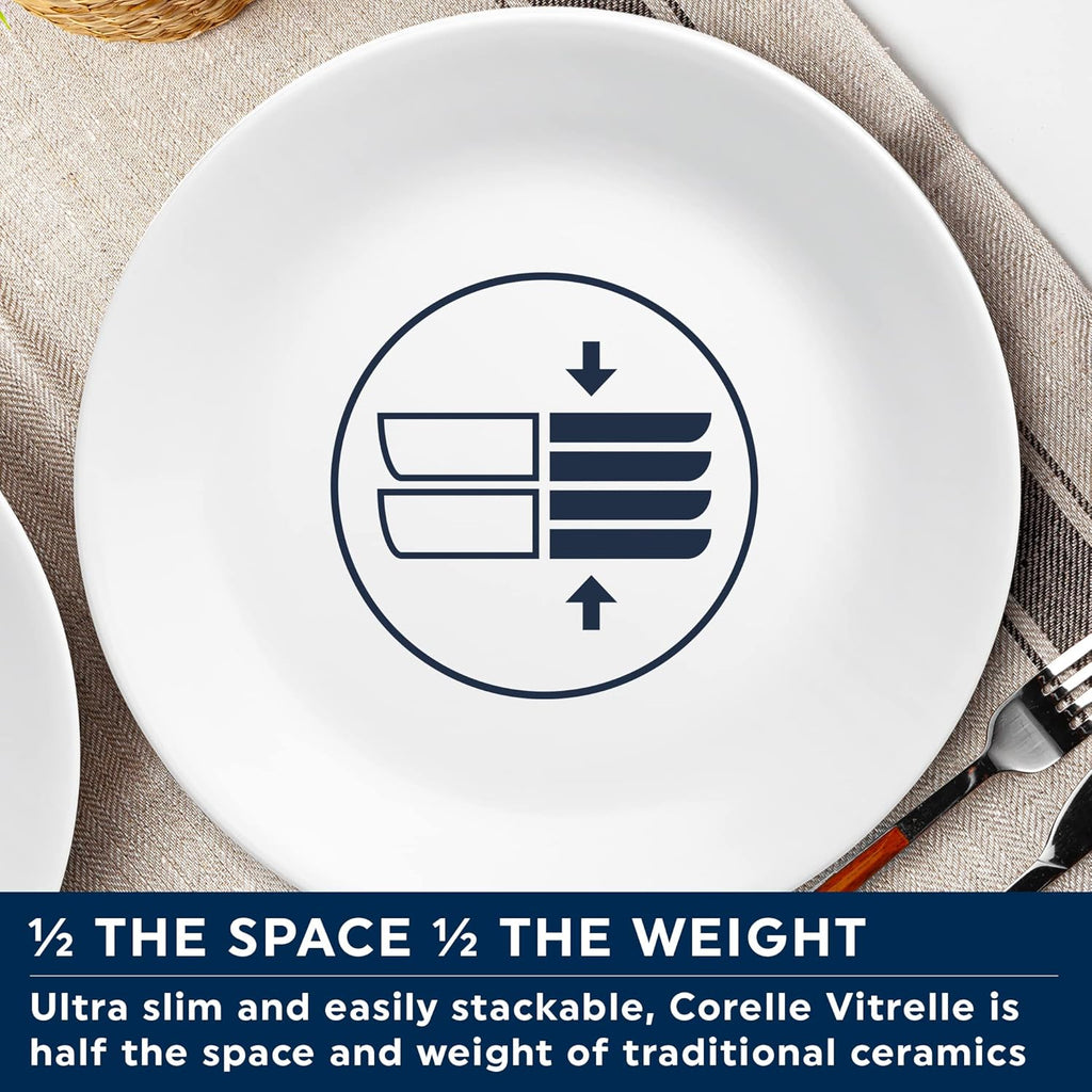 Corelle Dinnerware Set (12pc Set, Ocean Blues)-Dinner Set for 4, Includes 4 x: Plates, Side Plates & Bowls, 3 X More Durable, Half The Space & Weight of Ceramic, up to 80% Recycled Glass (1146815)