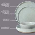 Gibson Elite Overbrook 16-Piece Pottery Clay Stoneware Dinnerware Set – Light Blue Reactive Glaze, Stackable Plates and Bowls w/Pasta Bowl, Service for 4 – Microwave & Dishwasher Safe