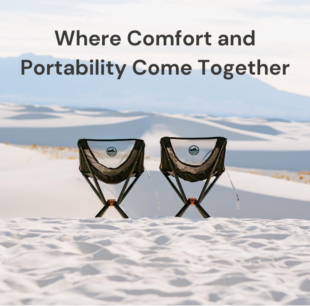 CLIQ Portable Chair Version 1.0 with Free Bag - Lightweight Folding Chair for Camping - Supports 300 Lbs - Perfect for Outdoor Adventures - Black Bundle