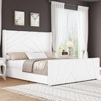 BarnFurin Queen Size Bed Frame, Velvet Upholstered Platform Bed with Geometric Tufted Headboard & Footboard, Wingback Design, Mattress Foundation with Wooden Slats, Cream White