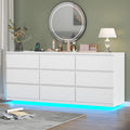 9 Drawer Dresser with Power Outlet, Floating White Dresser Chest of Drawer with LED Light,Modern Double Wide Drawer Organizer Cabinet for Bedroom,Living Room (9 Drawer-White)