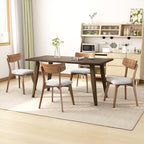 Dining Chairs Set of 4, Mid Century Modern Dining Chairs with Curved Backrest and Wood Legs, Walnut Finished Frame Upholstered Dining Room Chairs for Kitchen, Living Room (Light Beige)