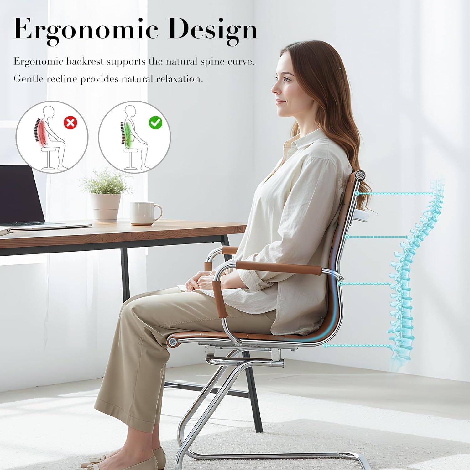 CIMOTA Waiting Room Chairs Leather Office Guest Chair Mid Back Reception Chairs with Sled Base for Meeting/Patient/Conference Room, Coffee Set of 8