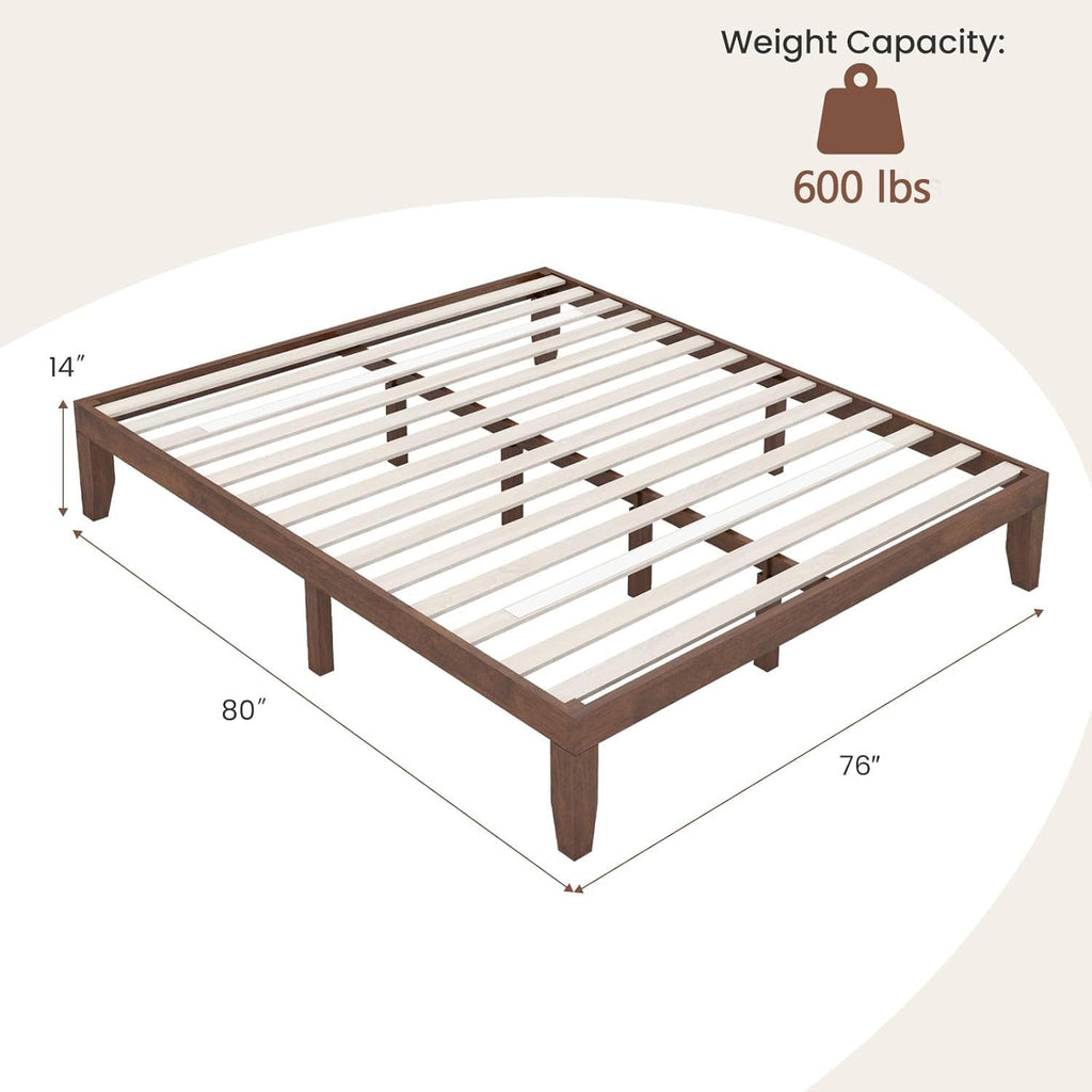 Giantex 14 Inch King Wood Platform Bed Frame, Minimalist Style Mattress Foundation with Solid Rubber Wood, Heavy Duty Slat Support, Without Headboard, Easy Assembly, No Box Spring Needed, Walnut