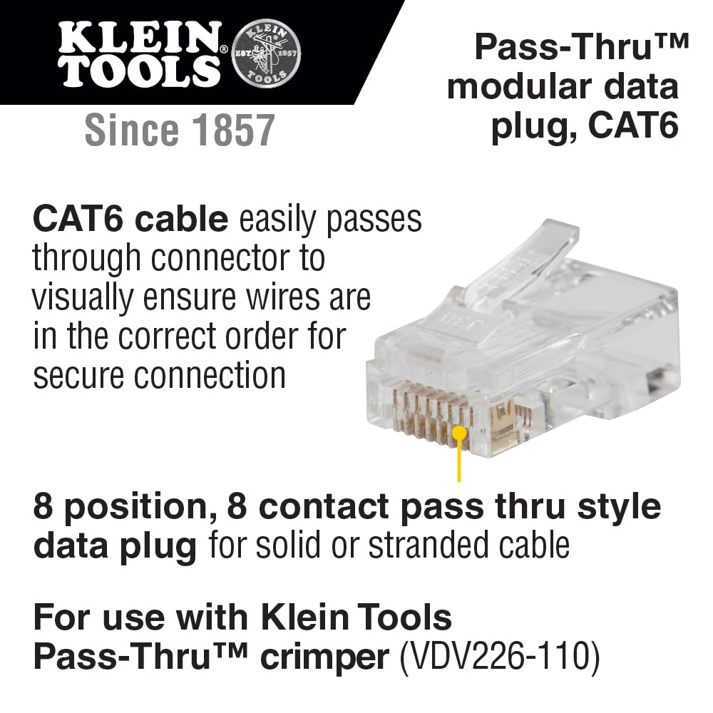 Klein Tools 80085 VDV LAN Cable and Wire Tester Kit for Klein Pass-Thu RJ45 Modular Data Plugs, 6-Piece
