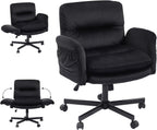 Bestier Criss Cross Office Chair with Flip-Up Armrests, Swivel Makeup Vanity Chair with Wheels & Side Pockets, Cross Legged Office Chair for Home Office, Bedroom, Black Velvet