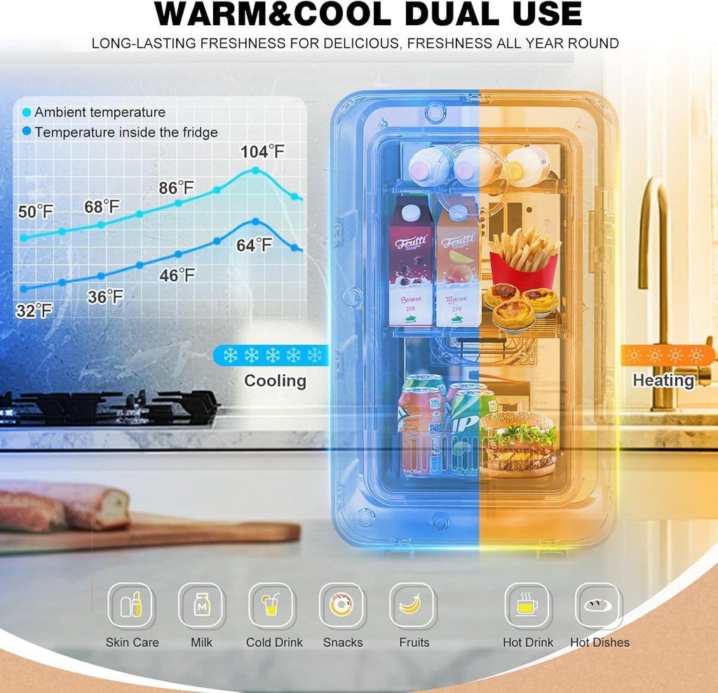 Kikihuose 12L/22L Mini Fridge for Bedroom, Personal Small Refrigerator for Skin Care, Cosmetics, 110V/12V Portable Refrigerator Cooler & Warmer for Drinks, Food, Beauty, Makeup, Dorm, Car, Office