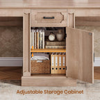 SEDETA Farmhouse 110.3" Two Person Desk with 7 Drawers, Long Computer Desk with Storage Cabinet, 2 Person Desk with Power Outlets for Home Office, Natural Oak