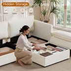 Modular Sofa with Storage, 103" L Shape Sectional Cloud Couch, Comfy Fabric Couch with Movable Ottoman, 4 Seat Modern Deep Seat Sofa for Living Room (Beige Chenille)
