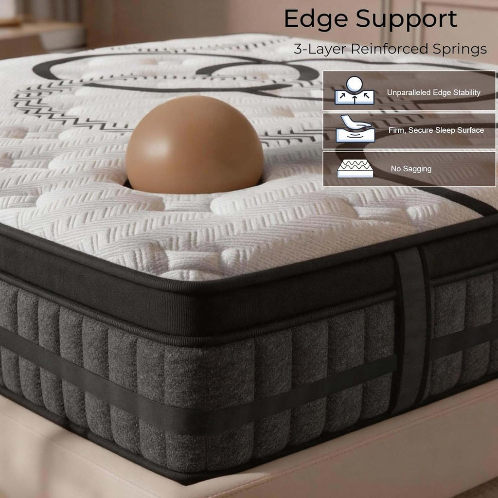 Queen Mattress 14 Inch Mattress Hybrid with Memory Foam & Pocket Springs for Motion Isolation, Breathable & Cooling Comfort, Medium Firm Support, Fiberglass Free, 365-Night Trial