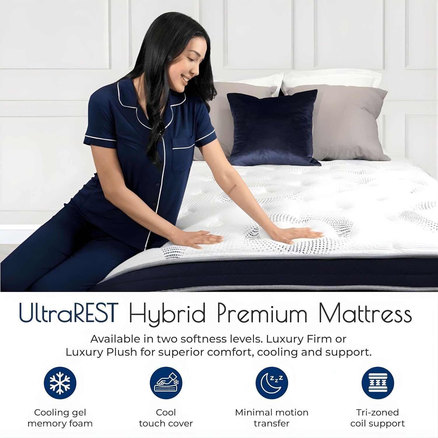 UltraRest 14" Plush Hybrid King/Made In USA/Cool Touch Cover & Cooling Gel Memory Foam/TriZoned Ind Wrapped Coils for Motion Isolation and Pressure Relief/CertiPUR-US Certified/10-Year War
