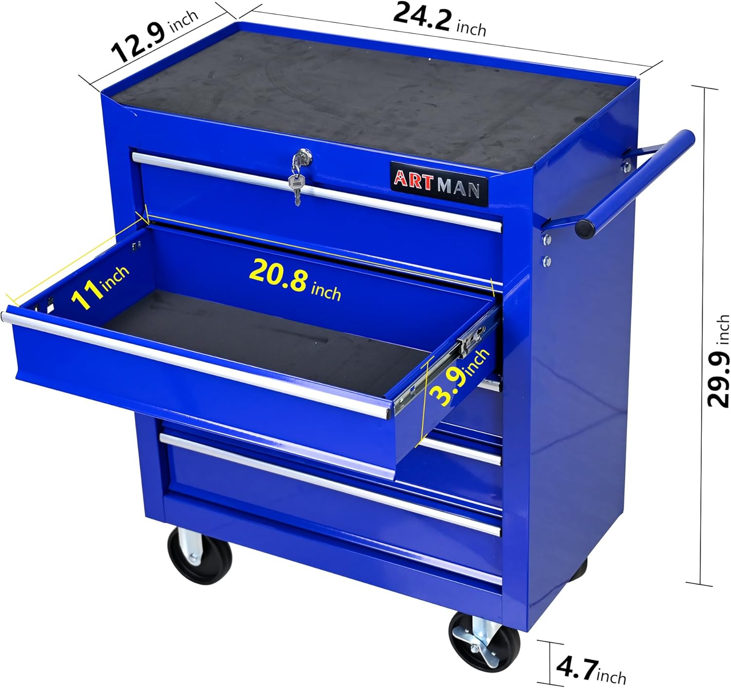 RYH 5 Drawers Rolling Tool Chest & Tool Box on Wheels | Heavy Duty Metal Cart with Ball Bearing Drawers | Fits US General Tool Box for Garage Storage (Blue, 5 Drawers（29.9" H × 24.2" W × 12.9" D)
