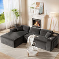 108” Cloud Sectional Couch in One Box, Compressed Modular Sectional Sofa with Deep Seat, Corduroy Boneless Couches, L-Shaped Sofa for Living Room, 4 Storage Pockets(Left Facing Chaise, Grey)