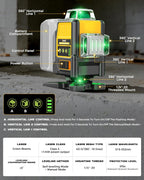 DIYtoolifz Laser Level Compatible with DeWalt 20V Battery, 4D 4x360° Self Leveling, 4 Way Green 16-Line Lazer Leveler Tool for Construction Project, Floor Tile, Home Renovation, Indoor Use, NO Battery