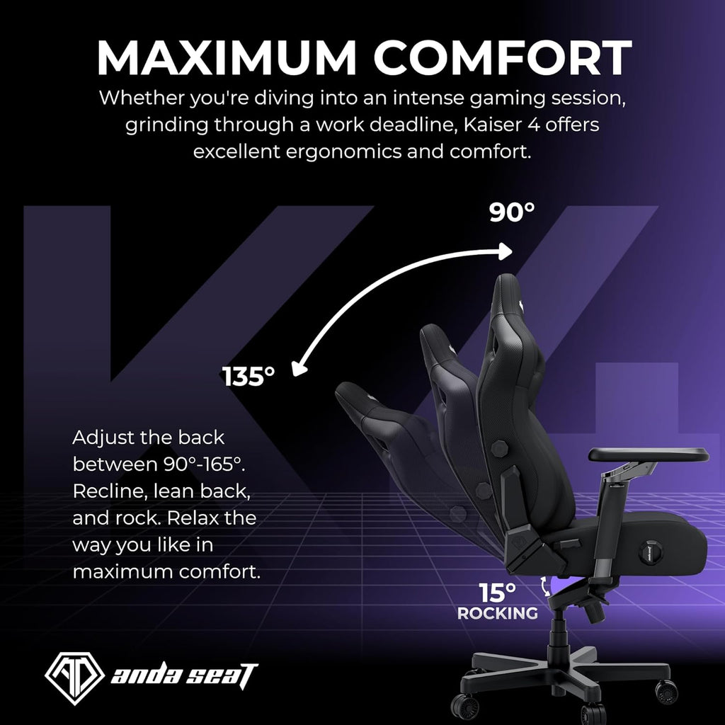 Anda Seat Kaiser 4 Large Gaming Chair for Adults - Ergonomic Gray Fabric Gaming Seat with 6D Armrest, Comfortable Office Chair with Lumbar Support, Heavy Duty Wide Computer Seat