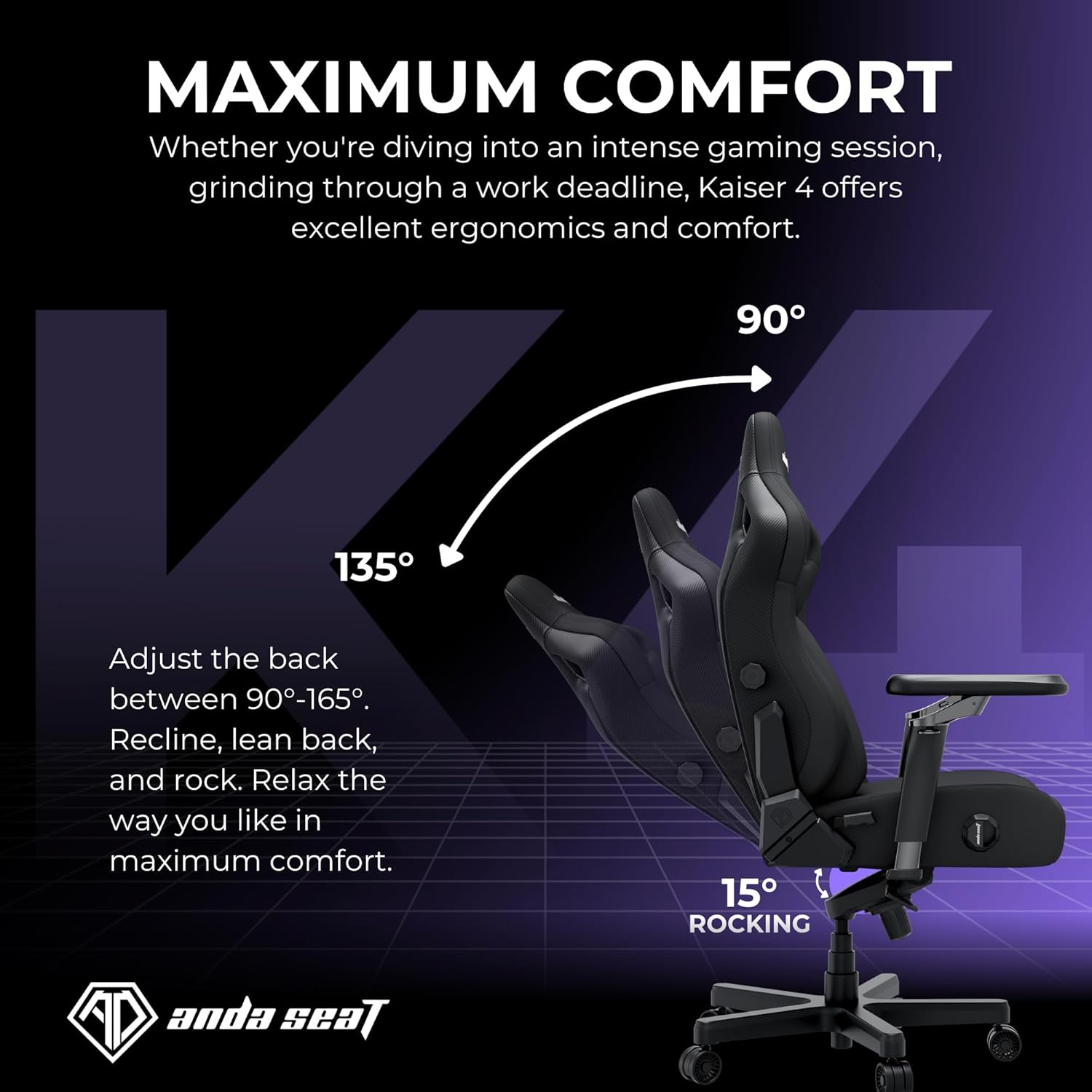 Anda Seat Kaiser 4 Large Gaming Chair for Adults - Ergonomic Black Fabric Gaming Seat with 6D Armrest, Comfortable Office Chair with Lumbar Support, Heavy Duty Wide Computer Seat