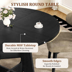 Round Dining Table for 4-6, 47" Kitchen Table for Dining Room, Modern Black Dining Table, Circle Kitchen Table for Living Room, Apartment