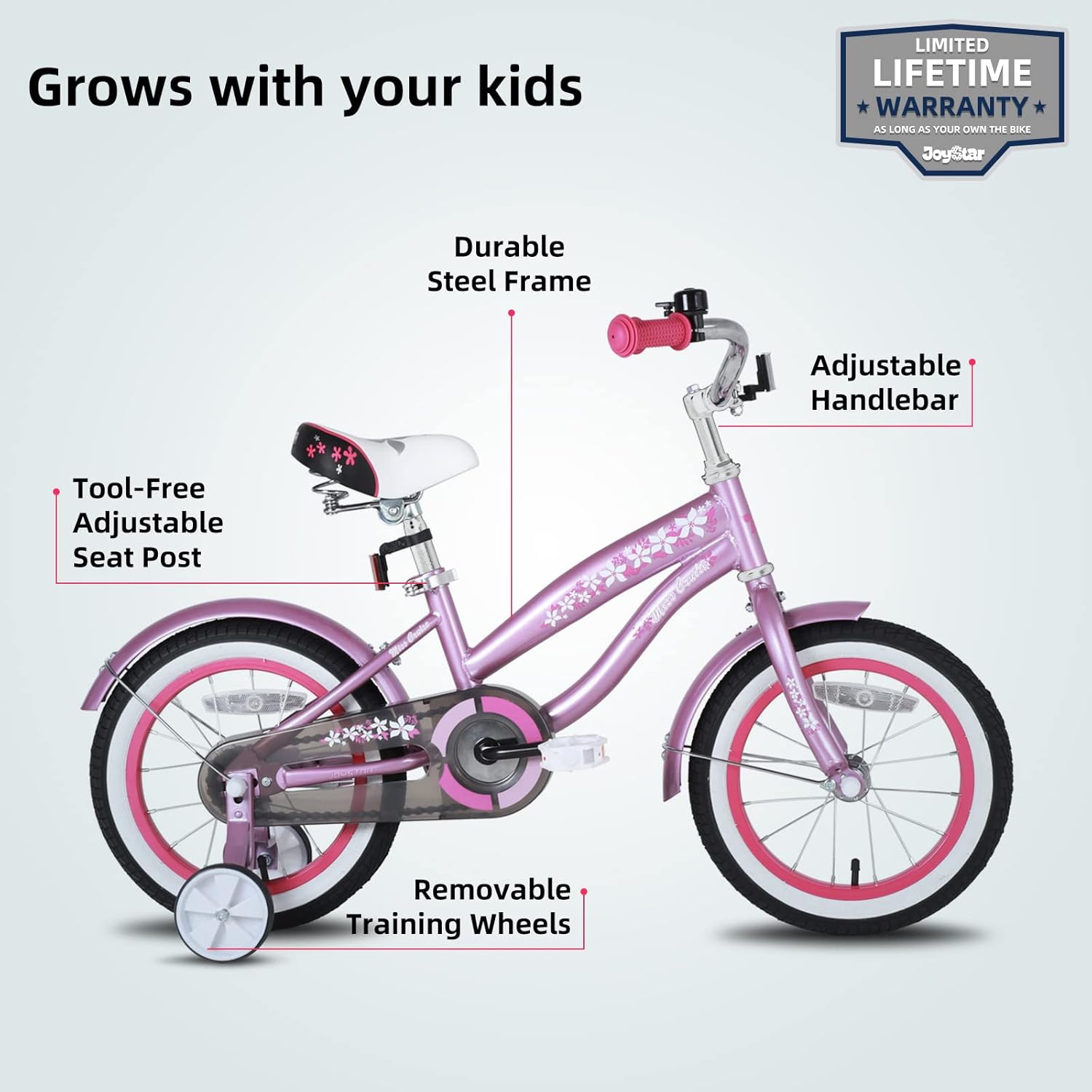 JOYSTAR 12 14 16 Inch Kids Cruiser Bike for Ages 2-7 Years Old Girls & Boys, Kids' Bike with Training Wheels, Coaster Brake, Adjustable Seat & Fenders, Child Bicycles