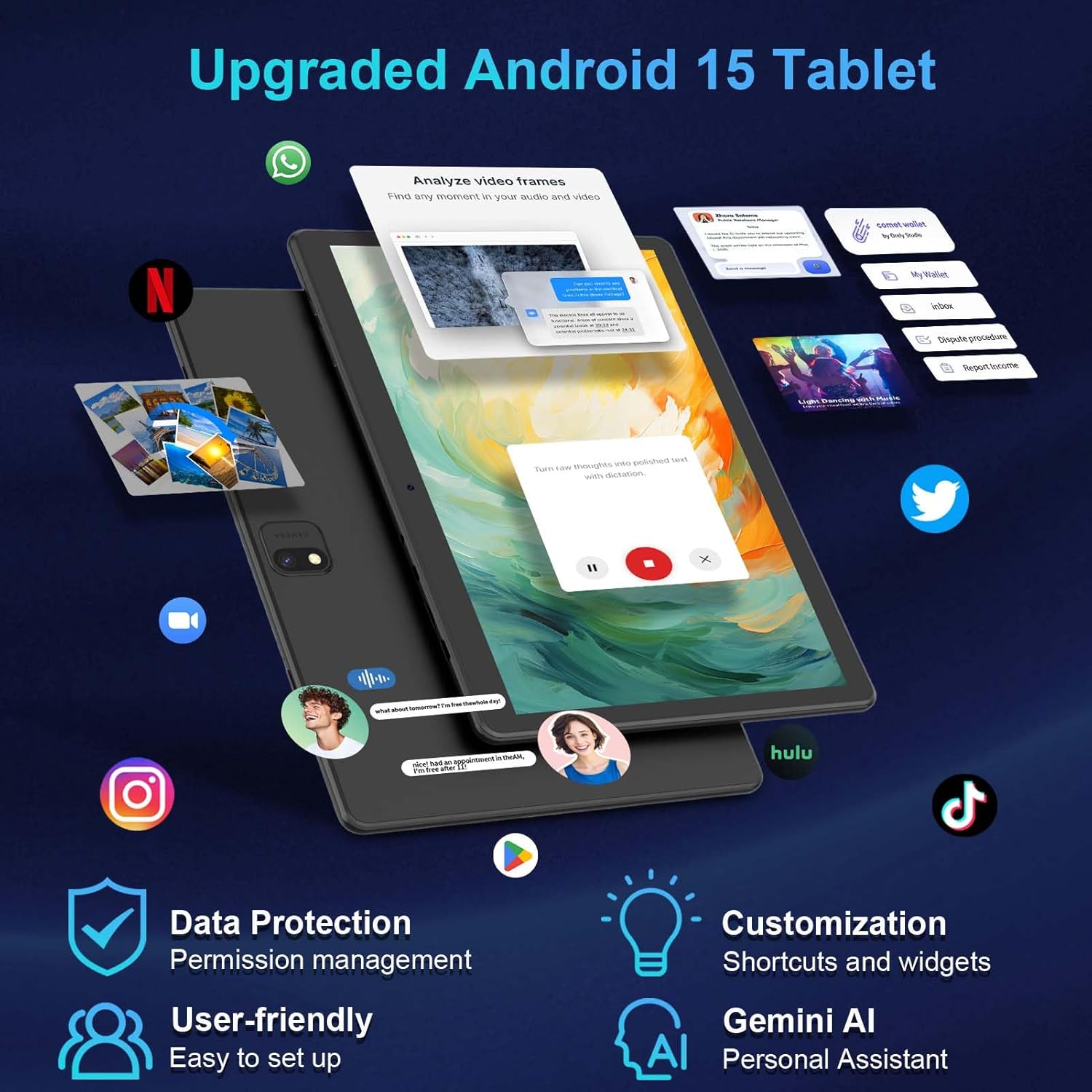 Android Tablet with Keyboard, 2026 Android 15 Tablet 10 inch, 26GB+256GB+2TB Expand, Electronic Tablet PC with Gemini, 8-Core, 8000mAh, 5G WiFi, GMS, 2 in 1 Tablet with Case/Mouse/Stylus(Silver Case)
