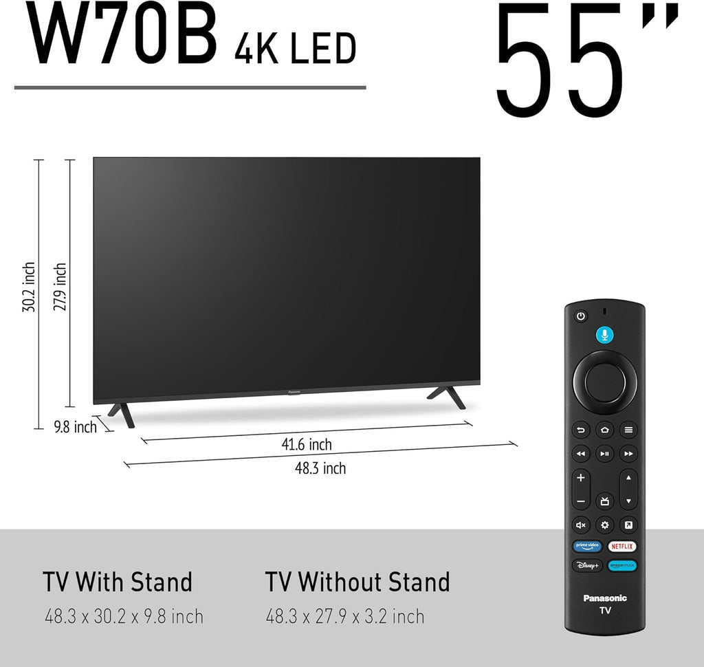 Panasonic W70 Series (2025 Model) 55" LED 4K Ultra HD Smart Fire TV  Press & Ask Alexa  Apple AirPlay  HDR10+  HDMI 2.1  and Bluetooth Support - 55W70BP