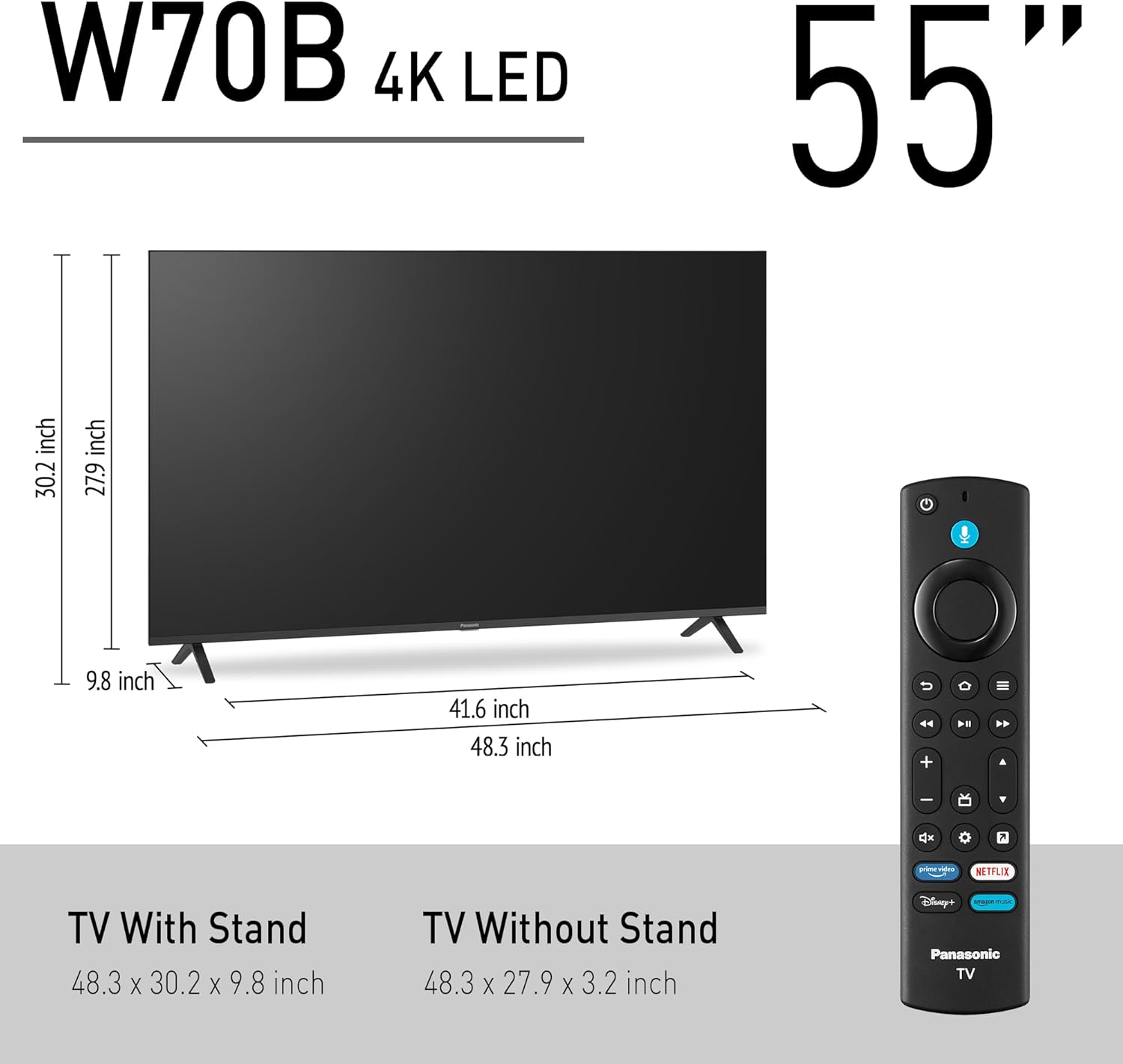 Panasonic W70 Series (2025 Model) 55" LED 4K Ultra HD Smart Fire TV  Press & Ask Alexa  Apple AirPlay  HDR10+  HDMI 2.1  and Bluetooth Support - 55W70BP